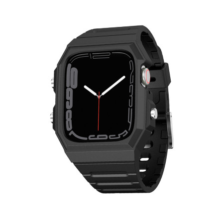 Husa compatibila Apple Watch 4 / 5 / 6 / SE / SE 2 / 7 / 8 / 9 44mm,45mm si Curea Sport RuggedArmor, Black