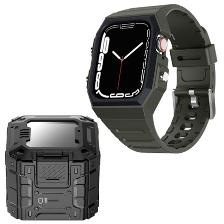 Husa compatibila Apple Watch 4 / 5 / 6 / SE / SE 2 / 7 / 8 / 9 44mm,45mm si Curea Sport RuggedArmor Green