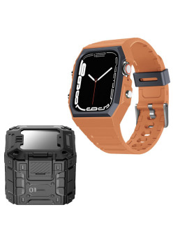 Husa compatibila Apple Watch 4 / 5 / 6 / SE / SE 2 / 7 / 8 / 9 44mm,45mm si Curea Sport Rugged Armor, Orange