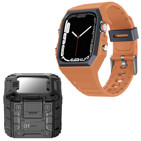 Husa compatibila Apple Watch 4 / 5 / 6 / SE / SE 2 / 7 / 8 / 9 44mm,45mm si Curea Sport Rugged Armor, Orange