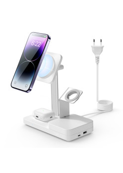 Statie incarcare 6 in 1 ESR Premium Wireless HaloLock CryoBoost compatibil iPhone MagSafe, AirPods, Apple Watch, 100W, White