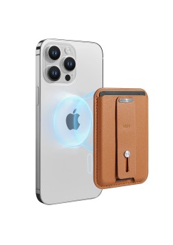ESR - Premium Wallet Magnetic MagSafe HaloLock (2K612) - Smart 3 Cards Storage, Made from Artificial Leather - Caramel Brown