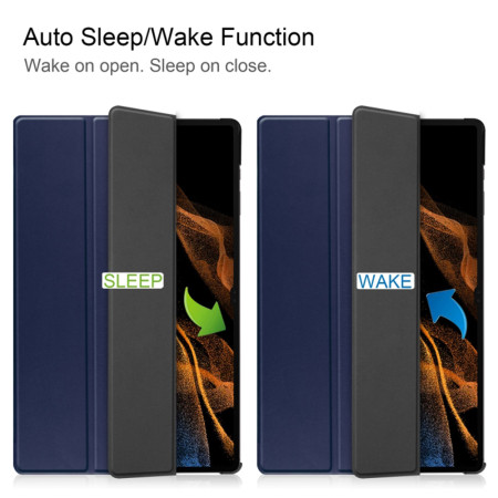 Husa tableta compatibila Samsung Galaxy Tab S9 Ultra, FoldPro cu Microfibra, Auto Sleep/Wake, Blue