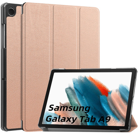 Husa tableta compatibila Samsung Galaxy Tab A9, FoldPro cu Microfibra, Auto Sleep/Wake, Rose Gold
