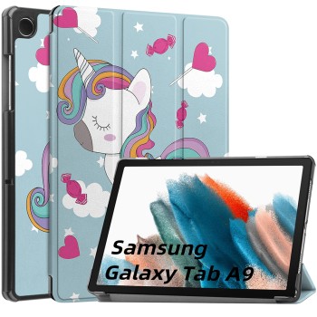 Husa tableta compatibila Samsung Galaxy Tab A9, FoldPro cu Microfibra, Auto Sleep/Wake, Unicorn