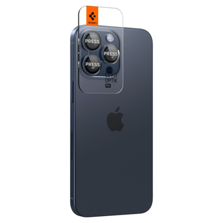Folie Camera pentru iPhone 14 Pro / 14 Pro Max / 15 Pro / 15 Pro Max set 2 buc., Spigen Glas.tR Optik, Blue Titanium