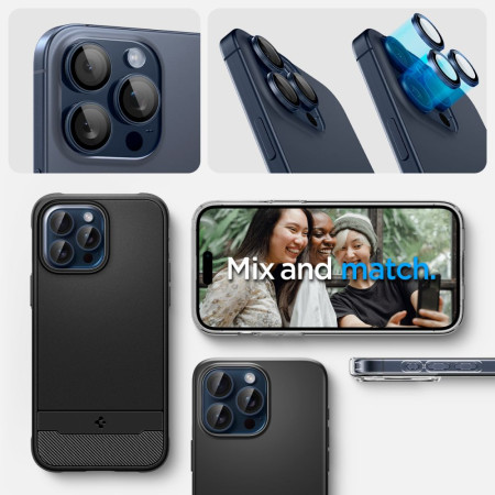 Folie Camera pentru iPhone 14 Pro / 14 Pro Max / 15 Pro / 15 Pro Max set 2 buc., Spigen Glas.tR Optik, Blue Titanium