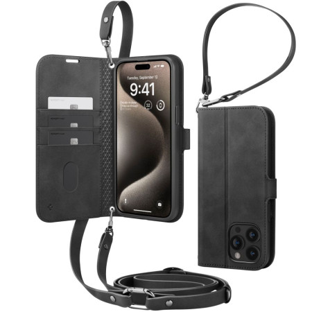Husa pentru iPhone 15 Pro, Spigen Wallet S Pro, Black