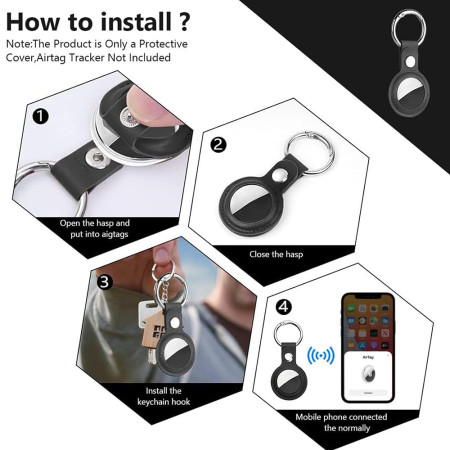 Husa pentru AirTag, Secure Leather Holder, Black