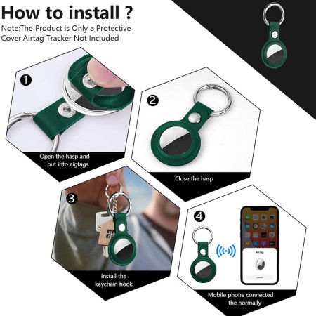 Husa pentru AirTag, Secure Leather Holder, Green