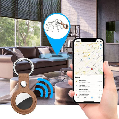 Husa pentru AirTag, Secure Leather Holder, Brown