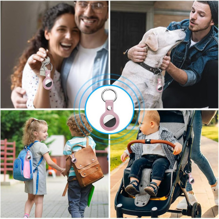 Husa pentru AirTag Secure Leather Holder, Pink