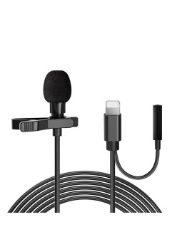 Microfon lavaliera Lightning, Jack 3.5mm, Reducerea zgomotului, Clip pentru guler, metalic, Black