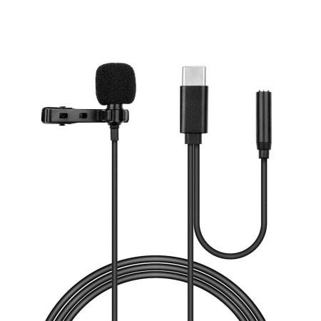 Microfon lavaliera Tip-C, Jack 3.5mm, Reducerea zgomotului, clip de guler, metalic, Black
