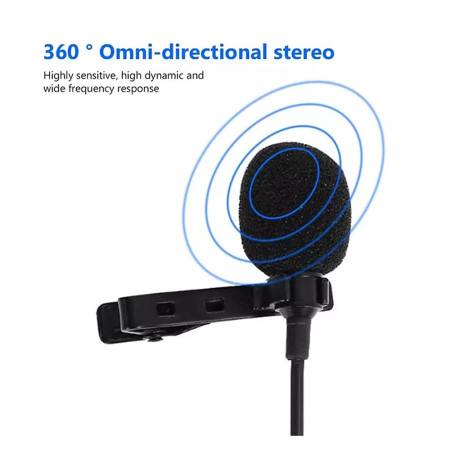 Microfon lavaliera Tip-C, Jack 3.5mm, Reducerea zgomotului, clip de guler, metalic, Black