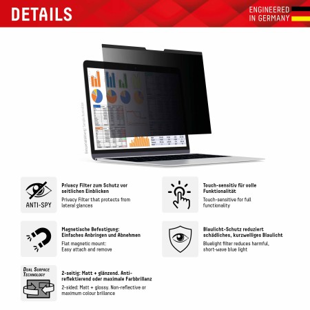 Folie pentru MacBook Air 13" 2020 / Pro 13" (2016 / 2020) - Displex Laptop Privacy Safe - Black