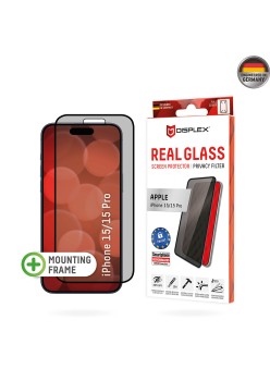 Folie pentru iPhone 15 / 15 Pro - Displex Real Glass Privacy Full Cover - Black