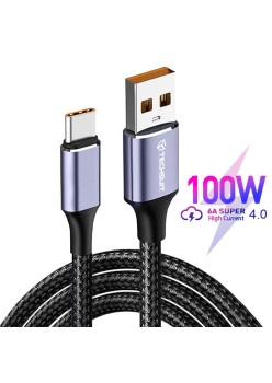 Cablu de date USB to Type-C, Super Fast Charging, 100W, 480Mbps, 6A - Techsuit (PCB018) - Black