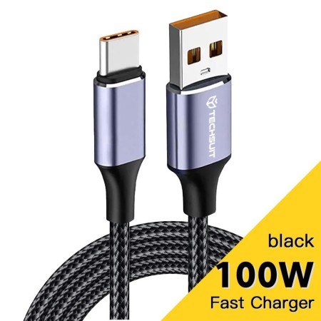 Cablu de date USB to Type-C, Super Fast Charging, 100W, 480Mbps, 6A - Techsuit (PCB018) - Black