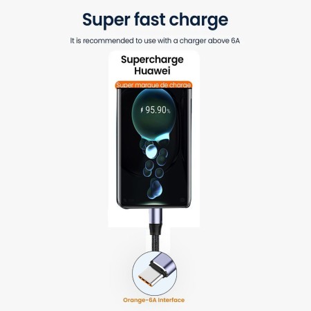 Cablu de date USB to Type-C, Super Fast Charging, 100W, 480Mbps, 6A - Techsuit (PCB018) - Black