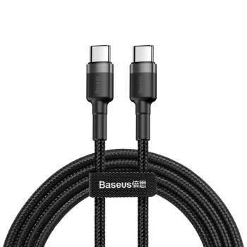 Cablu de Date Tip-C la Tip-C, 60W, 3A, 2m, Baseus Cafule, Gray / Black