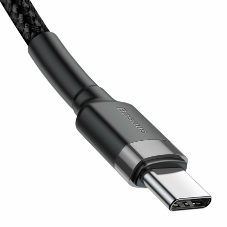 Cablu de Date Tip-C la Tip-C, 60W, 3A, 2m, Baseus Cafule, Gray / Black