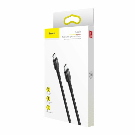 Cablu de Date Tip-C la Tip-C, 60W, 3A, 2m, Baseus Cafule, Gray / Black