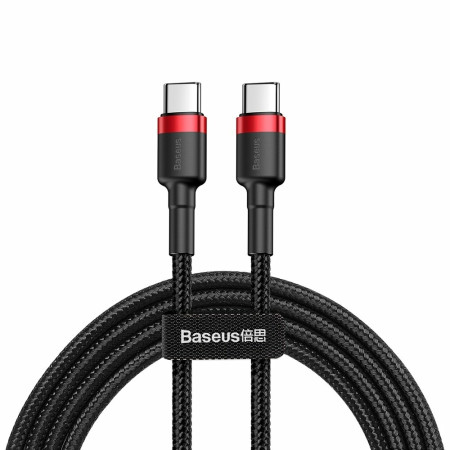 Cablu de Date Tip-C la Tip-C, 3A, 1m, Baseus Cafule, Red / Black