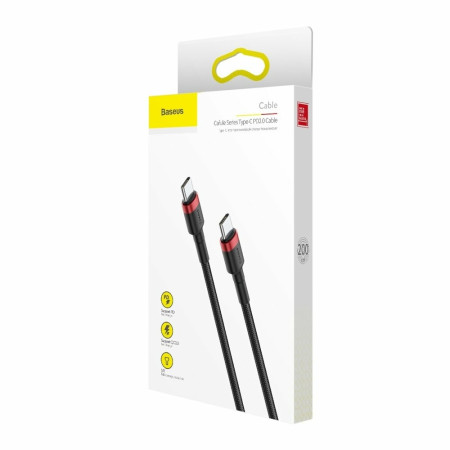Cablu de Date Tip-C la Tip-C, 3A, 1m, Baseus Cafule, Red / Black