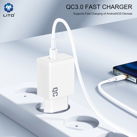 Incarcator pentru Priza EU, USB, 18W - Lito - Alb