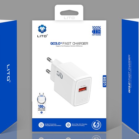Incarcator pentru Priza EU, USB, 18W - Lito - Alb