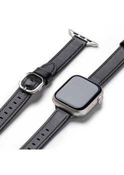 Curea pentru Apple Watch 1/2/3/4/5/6/7/8/9/SE/SE 2 (38/40/41mm) - Ringke Leather One Slim - Black