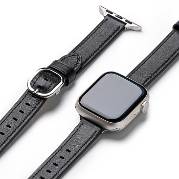 Curea pentru Apple Watch 1/2/3/4/5/6/7/8/9/SE/SE 2 (38/40/41mm) - Ringke Leather One Slim - Black