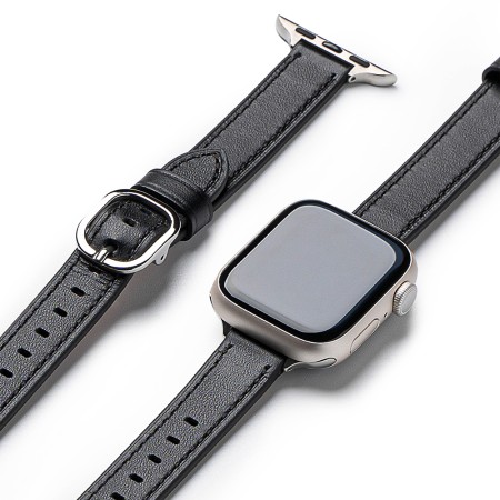 Curea pentru Apple Watch 1/2/3/4/5/6/7/8/9/SE/SE 2 (38/40/41mm) - Ringke Leather One Slim - Black