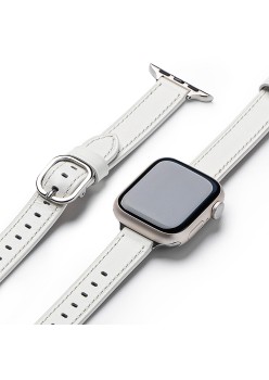 Curea pentru Apple Watch 1/2/3/4/5/6/7/8/9/SE/SE 2 (38/40/41mm) - Ringke Leather One Slim - White