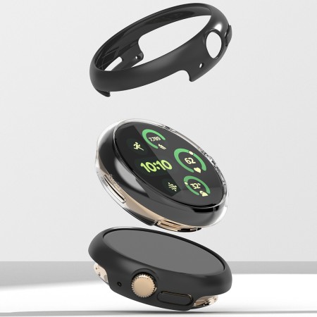 Husa pentru Google Pixel Watch 3 45mm + Folie (set 2) - Ringke Slim - Clear / Matte Black