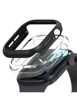 Husa pentru Apple Watch 10 42mm + Folie (set 2) - Ringke Slim - Clear / Matte Black