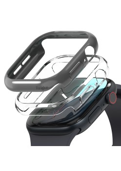 Husa pentru Apple Watch 10 46mm + Folie (set 2) - Ringke Slim - Clear / Dark Gray