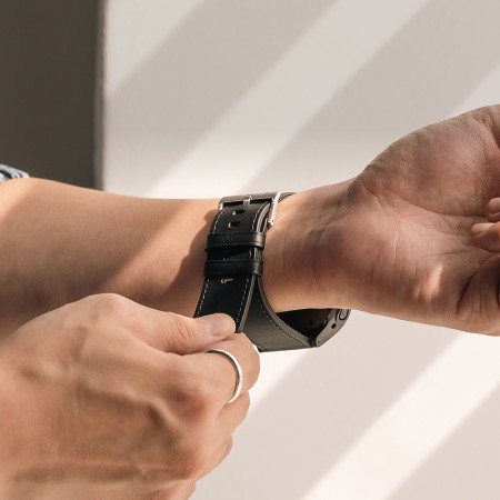 Curea pentru Fossil Hybrid 24mm / Mobvoi TicWatch Pro 5 / Suunto 9 / Suunto 9 Baro / Suunto D5 - Ringke Leather One Basic Bold - Black