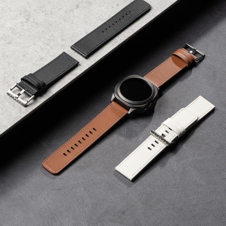 Curea pentru Fossil Hybrid 24mm / Mobvoi TicWatch Pro 5 / Suunto 9 / Suunto 9 Baro / Suunto D5 - Ringke Leather One Basic Bold - Black