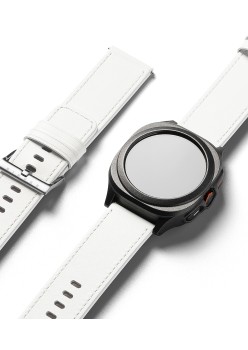 Curea pentru Fossil Hybrid 24mm / Mobvoi TicWatch Pro 5 / Suunto 9 / Suunto 9 Baro / Suunto D5 - Ringke Leather One Basic Bold - White