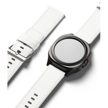 Curea pentru Fossil Hybrid 24mm / Mobvoi TicWatch Pro 5 / Suunto 9 / Suunto 9 Baro / Suunto D5 - Ringke Leather One Basic Bold - White