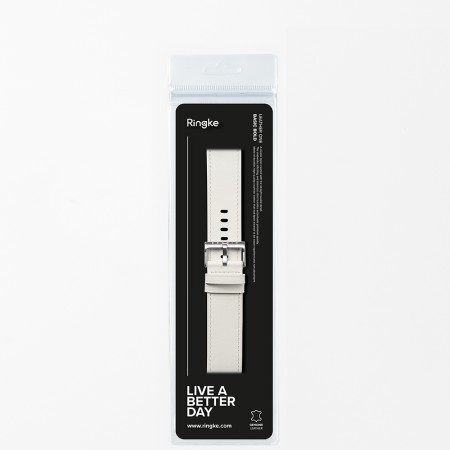 Curea pentru Fossil Hybrid 24mm / Mobvoi TicWatch Pro 5 / Suunto 9 / Suunto 9 Baro / Suunto D5 - Ringke Leather One Basic Bold - White