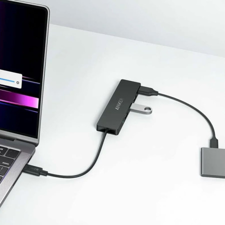 Hub Anker, Stație de andocare, Tip-C la 4x USB, 5Gbps, Plug-and-Play, 20cm, Negru