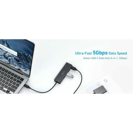 Hub Anker, Stație de andocare, Tip-C la 4x USB, 5Gbps, Plug-and-Play, 20cm, Negru