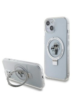 Husa pentru iPhone 15 / iPhone 14 / iPhone 13 - Karl Lagerfeld Hardcase Ring Stand MagSafe (KLHMP14SHMRSKCH) - White KarlandChoupette