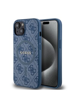 Husa pentru iPhone 15 / iPhone 14 / iPhone 13 - Guess 4G Collection Leather MagSafe (GUHMP15SG4GFRB) - Blue