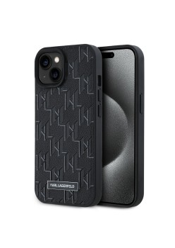 Husa iPhone 15 / iPhone 14 / iPhone 13 - Karl Lagerfeld Leather MagSafe (KLHMP15SPKHPORPK) - Monogram Metal Logo