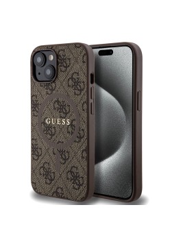Husa pentru iPhone 15 / iPhone 14 / iPhone 13 - Guess 4G Collection Leather MagSafe (GUHMP15SG4GFRW) - Brown