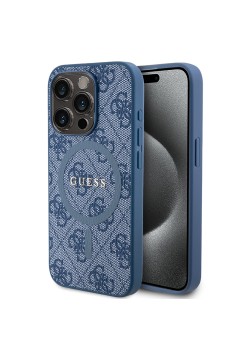 Husa pentru iPhone 15 Pro - Guess 4G Collection Leather MagSafe (GUHMP15LG4GFRB) - Blue
